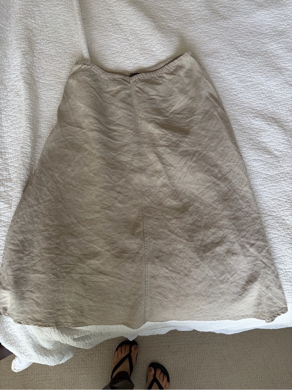 Eileen Fisher Taupe Linen A-Line Midi Skirt